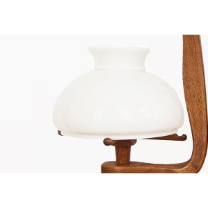 Guillerme, Chambron And Danikowski 20th Century Chandelier In Oak And Opaline