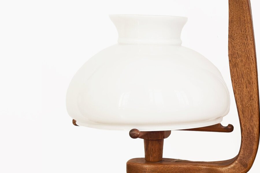 Guillerme, Chambron And Danikowski 20th Century Chandelier In Oak And Opaline