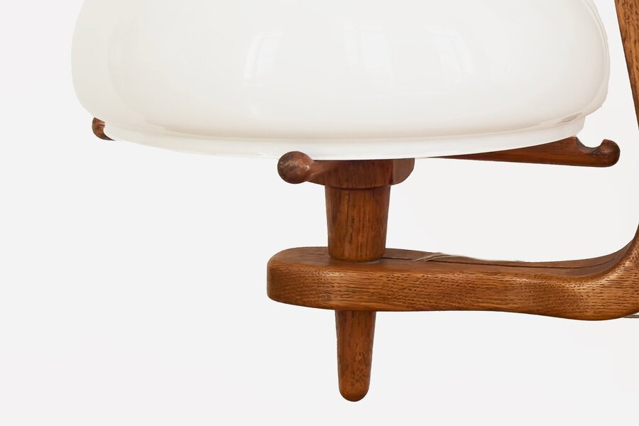 Guillerme, Chambron And Danikowski 20th Century Chandelier In Oak And Opaline