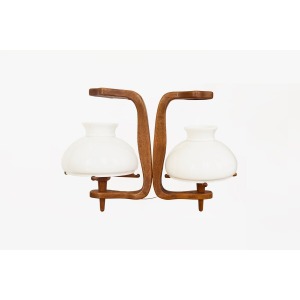 Guillerme, Chambron And Danikowski 20th Century Chandelier In Oak And Opaline