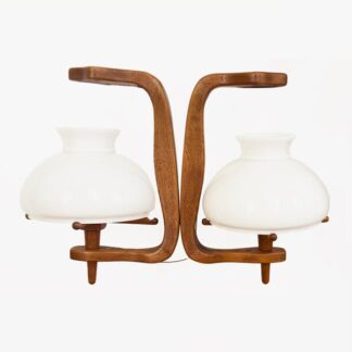 Guillerme, Chambron And Danikowski 20th Century Chandelier In Oak And Opaline