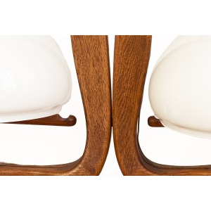 Guillerme, Chambron And Danikowski 20th Century Chandelier In Oak And Opaline