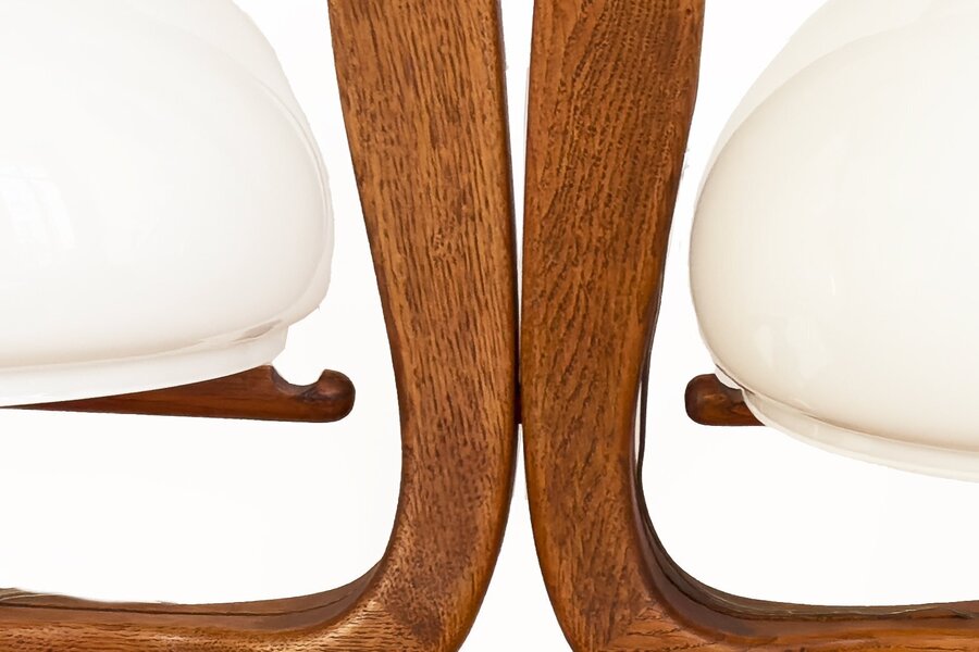 Guillerme, Chambron And Danikowski 20th Century Chandelier In Oak And Opaline