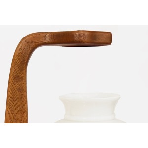 Guillerme, Chambron And Danikowski 20th Century Chandelier In Oak And Opaline