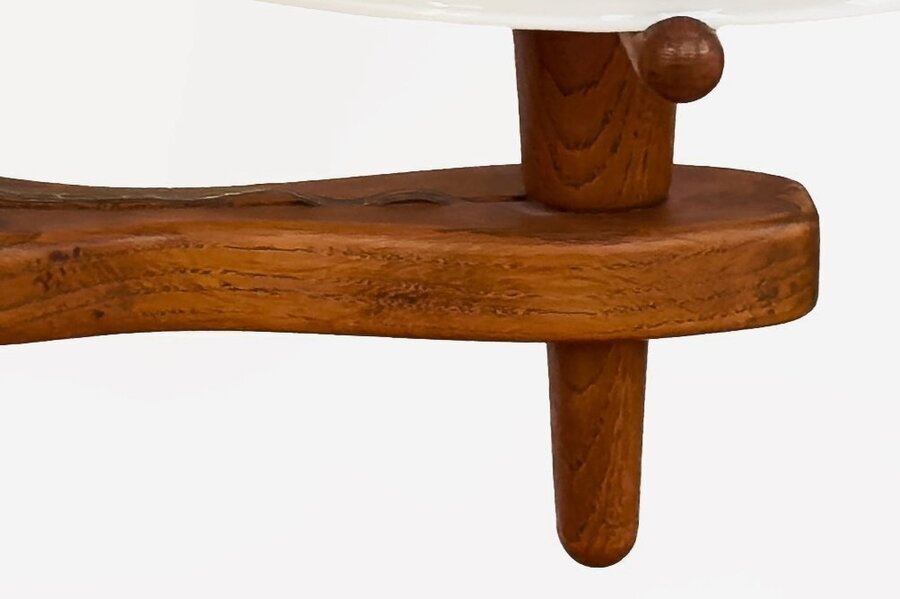 Guillerme, Chambron And Danikowski 20th Century Chandelier In Oak And Opaline