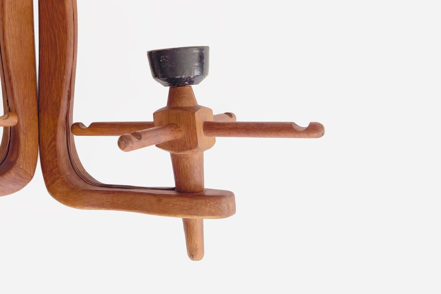Guillerme, Chambron And Danikowski 20th Century Chandelier In Oak And Opaline
