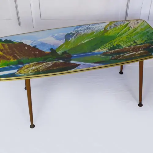 Striking Mid Century Vintage Retro 1950s Kitsch Picture Coffee Table With Dansette Legs