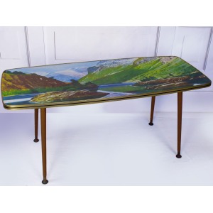 Striking Mid Century Vintage Retro 1950s Kitsch Picture Coffee Table With Dansette Legs
