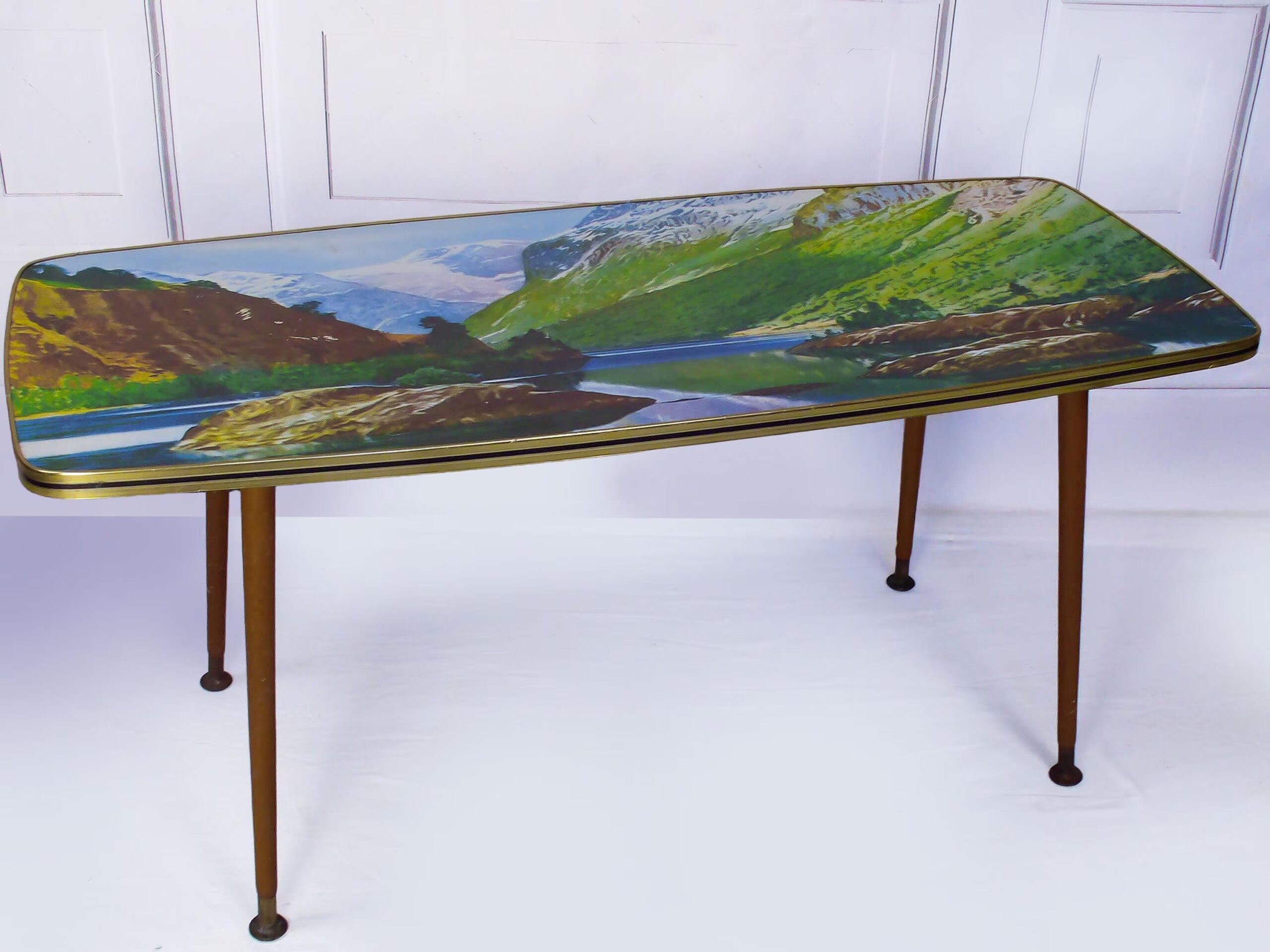 Striking Mid Century Vintage Retro 1950s Kitsch Picture Coffee Table With Dansette Legs