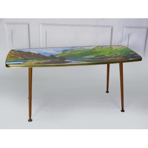 Striking Mid Century Vintage Retro 1950s Kitsch Picture Coffee Table With Dansette Legs