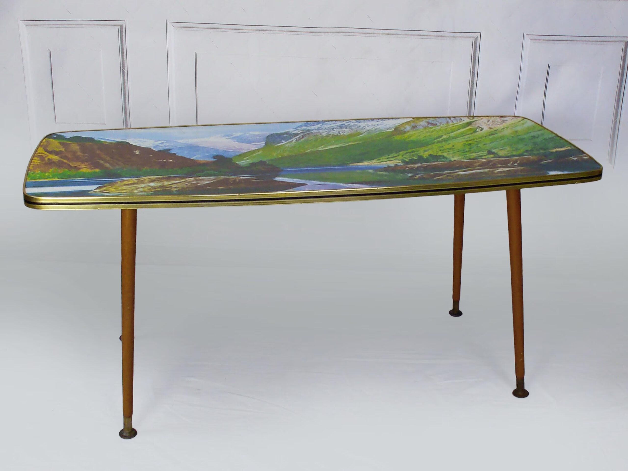 Striking Mid Century Vintage Retro 1950s Kitsch Picture Coffee Table With Dansette Legs