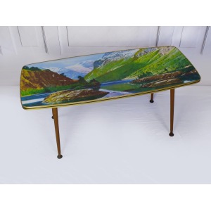 Striking Mid Century Vintage Retro 1950s Kitsch Picture Coffee Table With Dansette Legs