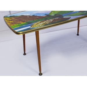 Striking Mid Century Vintage Retro 1950s Kitsch Picture Coffee Table With Dansette Legs