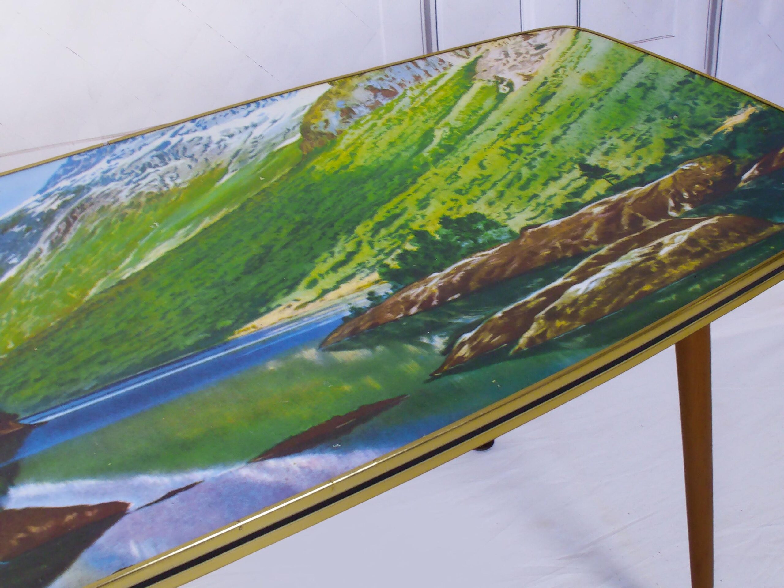 Striking Mid Century Vintage Retro 1950s Kitsch Picture Coffee Table With Dansette Legs