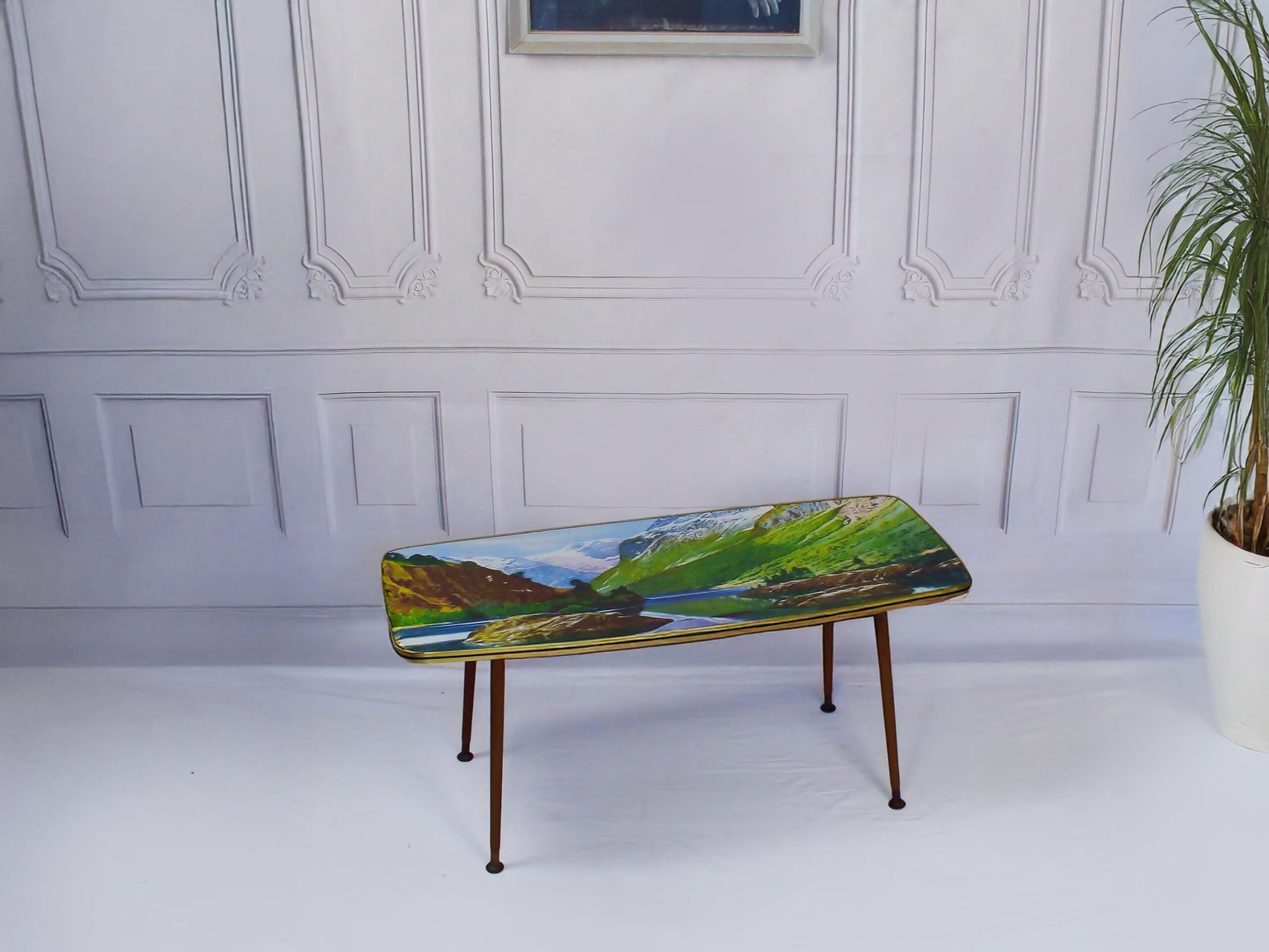 Striking Mid Century Vintage Retro 1950s Kitsch Picture Coffee Table With Dansette Legs