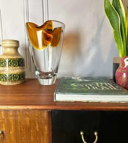 Impressive Mid Century Polish Art Glass Vase, Heavy Vintage Glass Vase, Mcm Home Decor, Vintage Glass, Made In Poland, Handmade, 1970