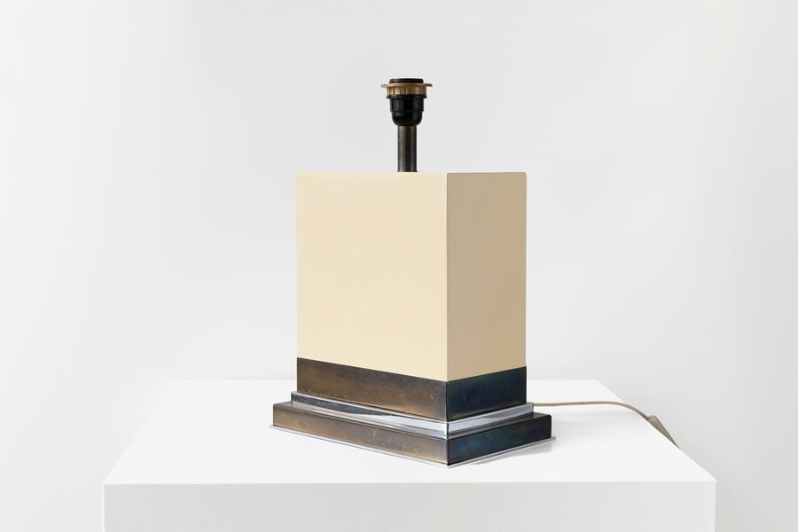 Jean Claude Mahey – Rectangular Cream Resin Table Lamp 1970s