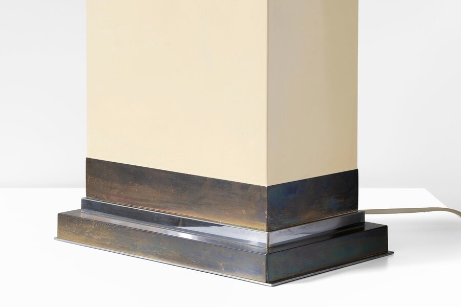 Jean Claude Mahey – Rectangular Cream Resin Table Lamp 1970s