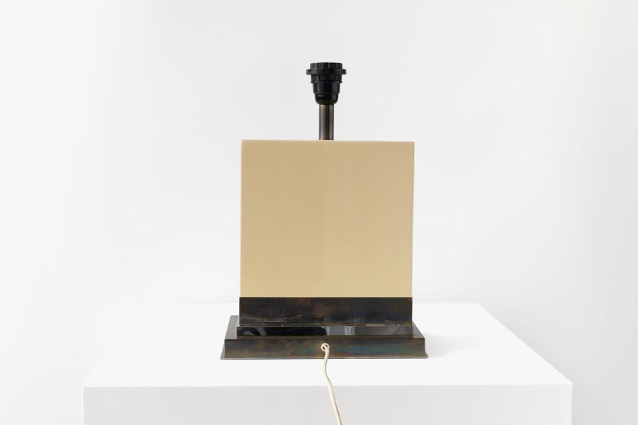 Jean Claude Mahey – Rectangular Cream Resin Table Lamp 1970s