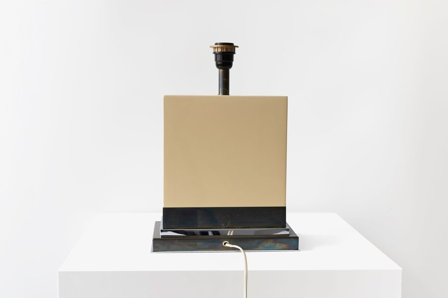 Jean Claude Mahey – Rectangular Cream Resin Table Lamp 1970s