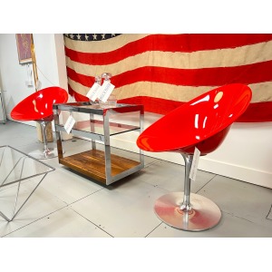 Kartell Eros, Pair of Red & Chrome Swivel Chairs