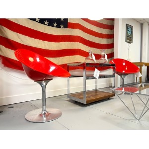 Kartell Eros, Pair of Red & Chrome Swivel Chairs