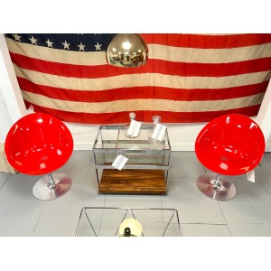 Kartell Eros, Pair of Red & Chrome Swivel Chairs
