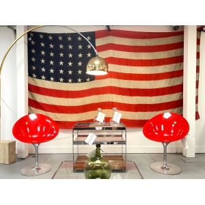 Kartell Eros, Pair of Red & Chrome Swivel Chairs