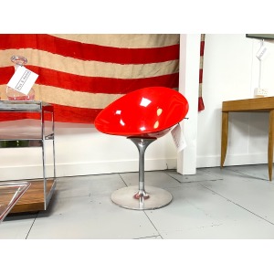 Kartell Eros, Pair of Red & Chrome Swivel Chairs