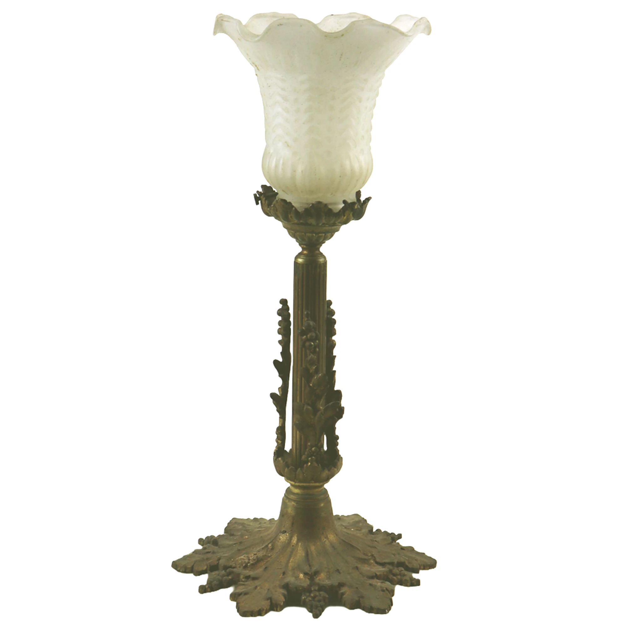 Lighting an antique brass & glass Lamp - no bulb holder C.early 20thC