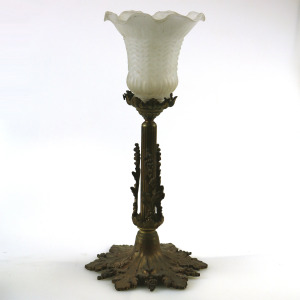 Lighting an antique brass & glass Lamp - no bulb holder C.early 20thC