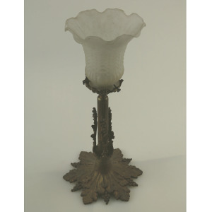 Lighting an antique brass & glass Lamp - no bulb holder C.early 20thC