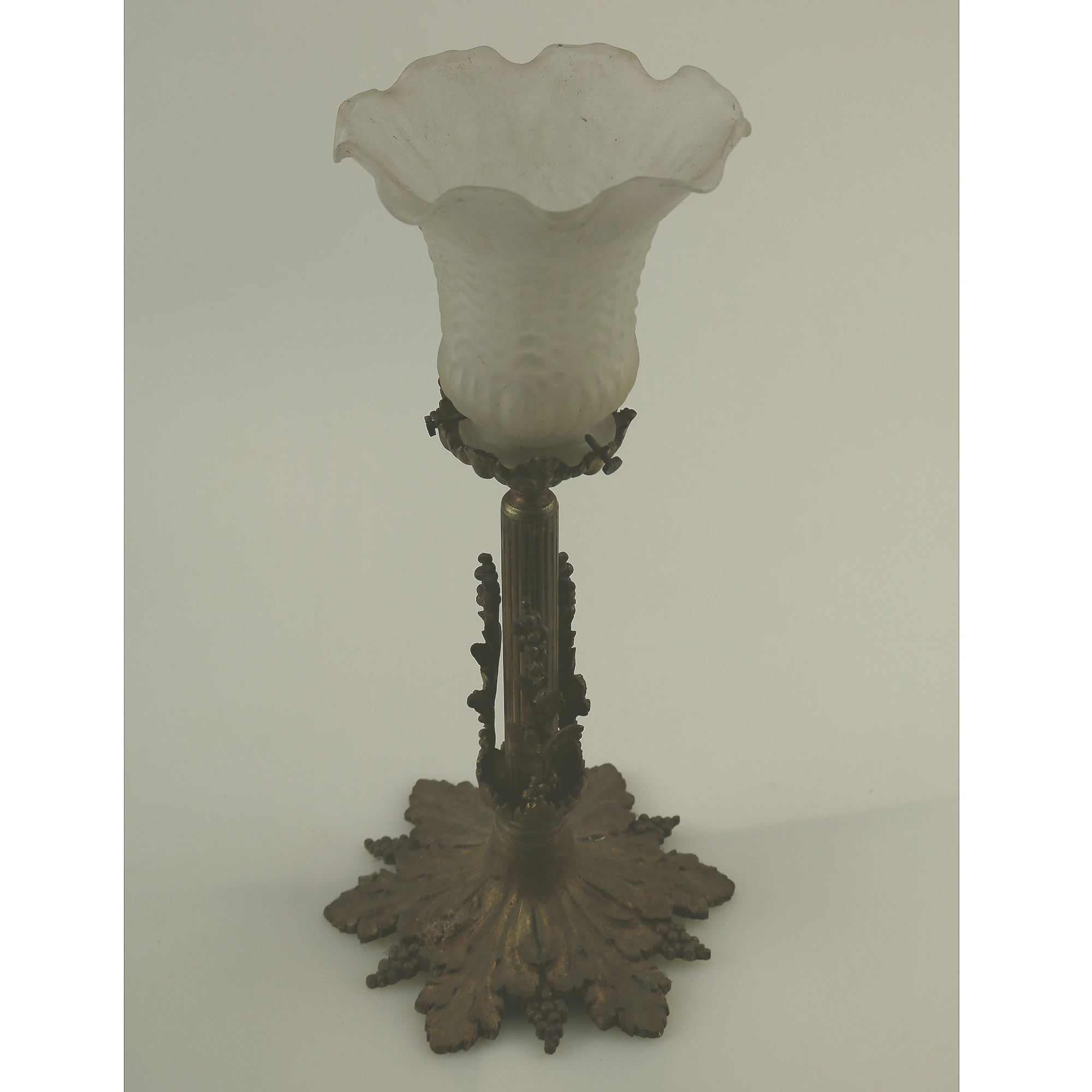 Lighting an antique brass & glass Lamp - no bulb holder C.early 20thC