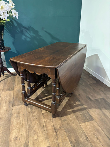 Large Oak Dropleaf Dining Table On Turned Legs