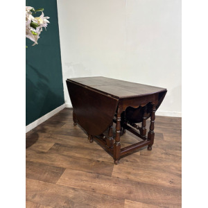 Large Oak Dropleaf Dining Table On Turned Legs