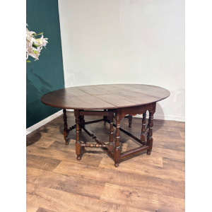 Large Oak Dropleaf Dining Table On Turned Legs