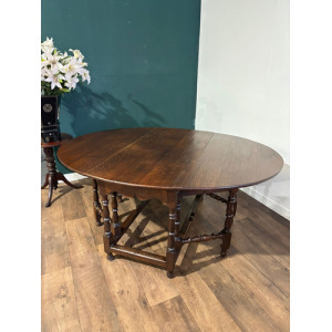 Large Oak Dropleaf Dining Table On Turned Legs