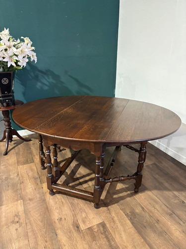 Large Oak Dropleaf Dining Table On Turned Legs