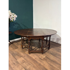 Large Oak Dropleaf Dining Table On Turned Legs