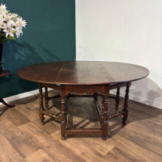 Large Oak Dropleaf Dining Table On Turned Legs