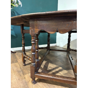 Large Oak Dropleaf Dining Table On Turned Legs