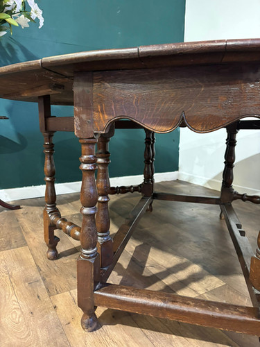Large Oak Dropleaf Dining Table On Turned Legs