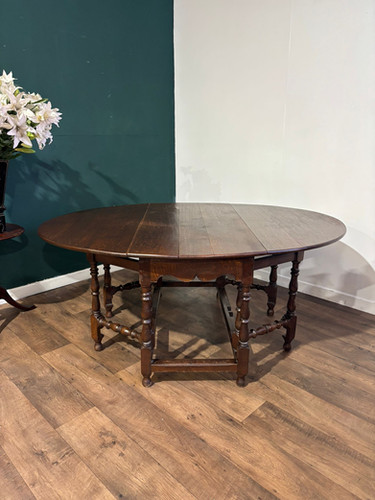 Large Oak Dropleaf Dining Table On Turned Legs