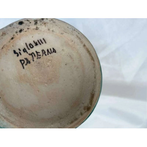 Large Vintage Earthenware Siglo XIII Paterna Jug Pitcher With Green Black Geometric Motif