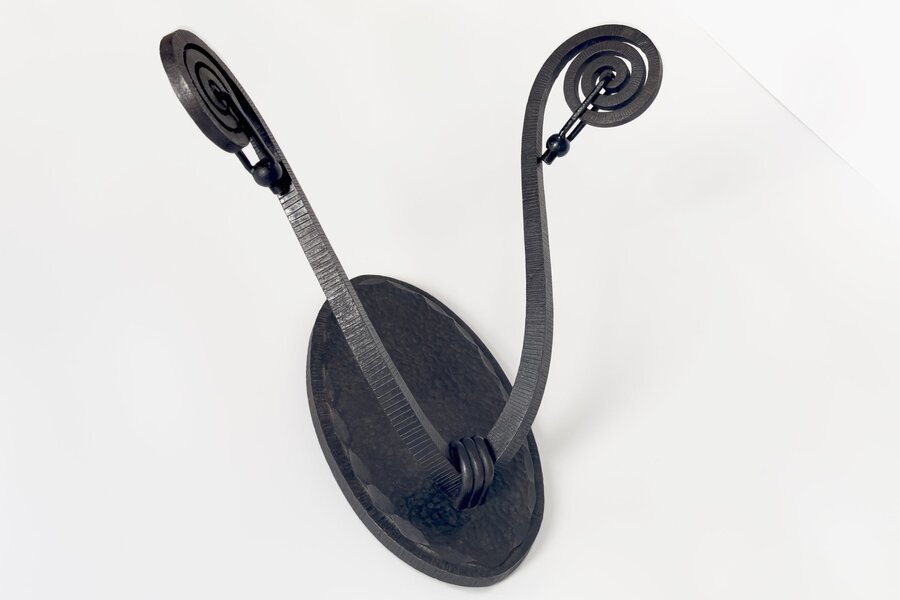Maison Degué – French Pair Wrought Iron Smoked Tulip Glass Sconce Wall Lights 20th Century