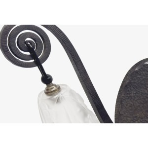 Maison Degué – French Pair Wrought Iron Smoked Tulip Glass Sconce Wall Lights 20th Century