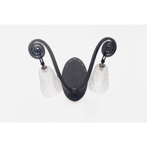 Maison Degué – French Pair Wrought Iron Smoked Tulip Glass Sconce Wall Lights 20th Century