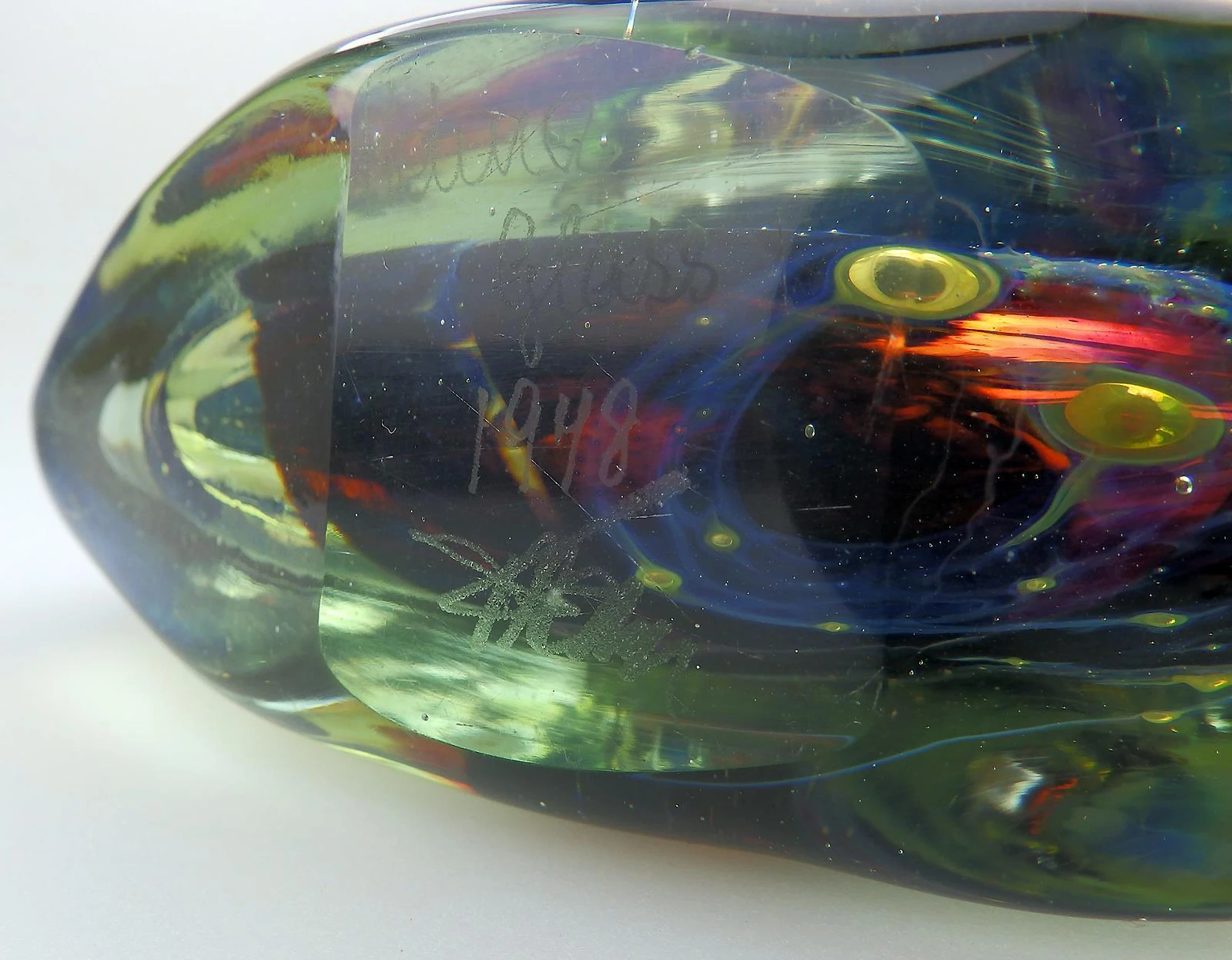 A good mid-century Maltese Mdina art glass signed & dated Fish / Axe Head Vase C.1978