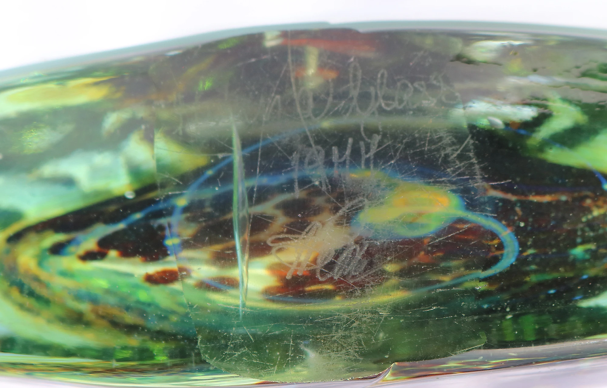 A very good mid-century hand-blown Maltese signed & dated Mdina glass Axe Head / Fish Vase C.1977