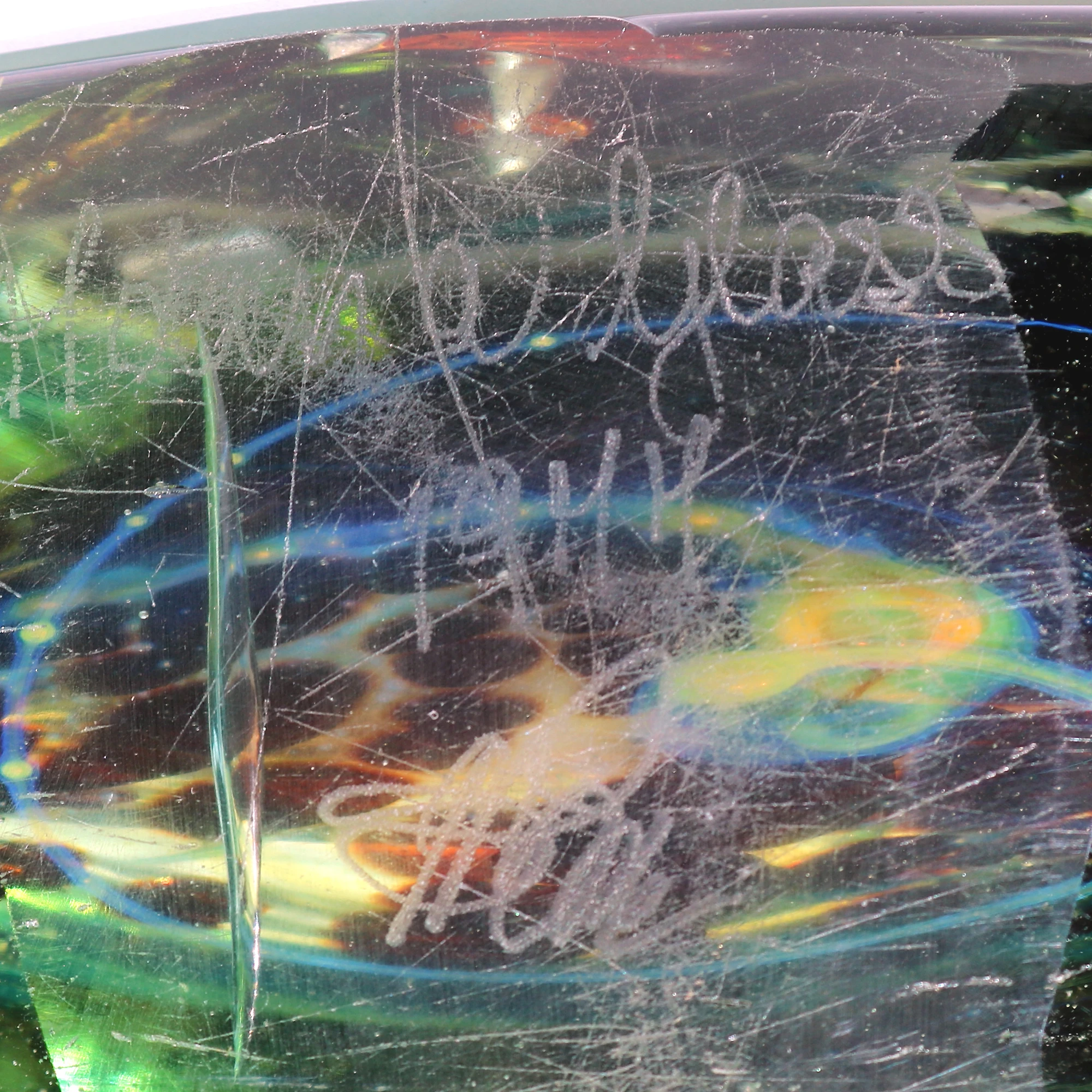 A very good mid-century hand-blown Maltese signed & dated Mdina glass Axe Head / Fish Vase C.1977